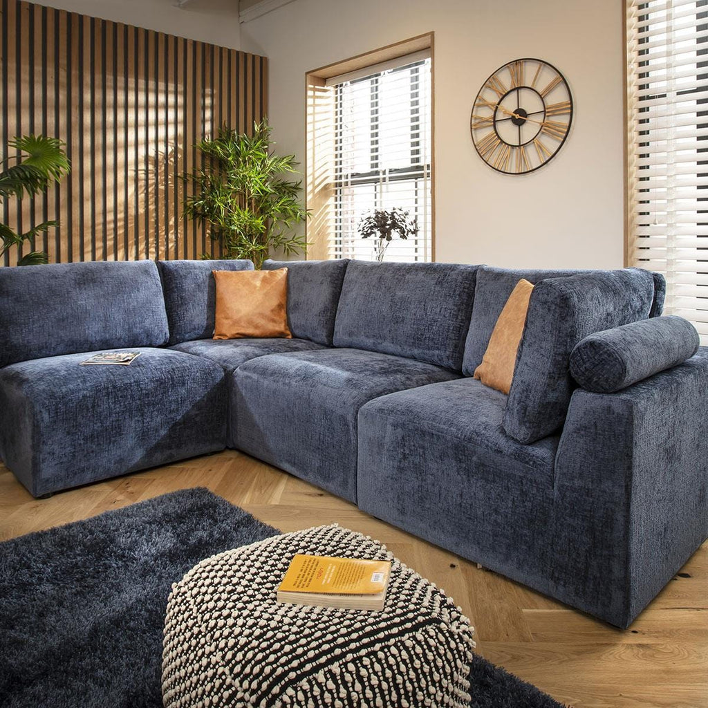 Martha 4 Seater Corner Sofa Blue Chenille 266x174cm 12R