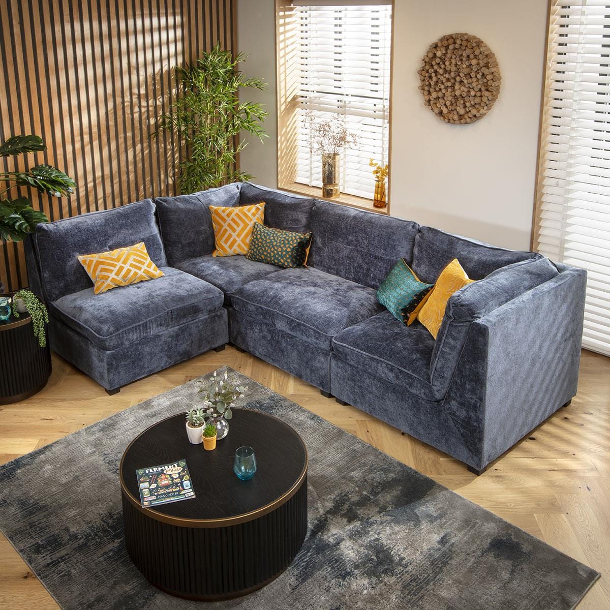 Anni 4 Seater Corner Sofa Blue Chenille 279x183cm 12R