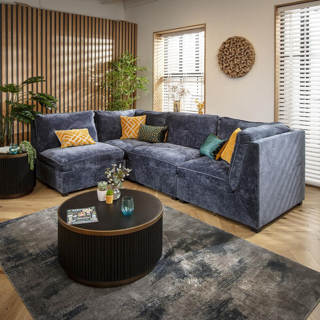 Anni 4 Seater Corner Sofa Blue Chenille 279x183cm 12R