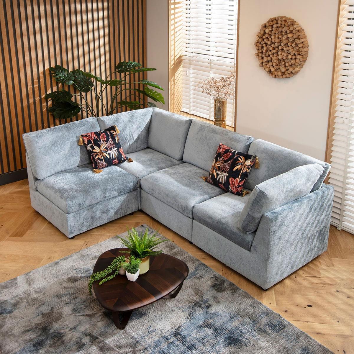 Sully 4 Seater Corner Sofa Blue Chenille 240x160cm 12R