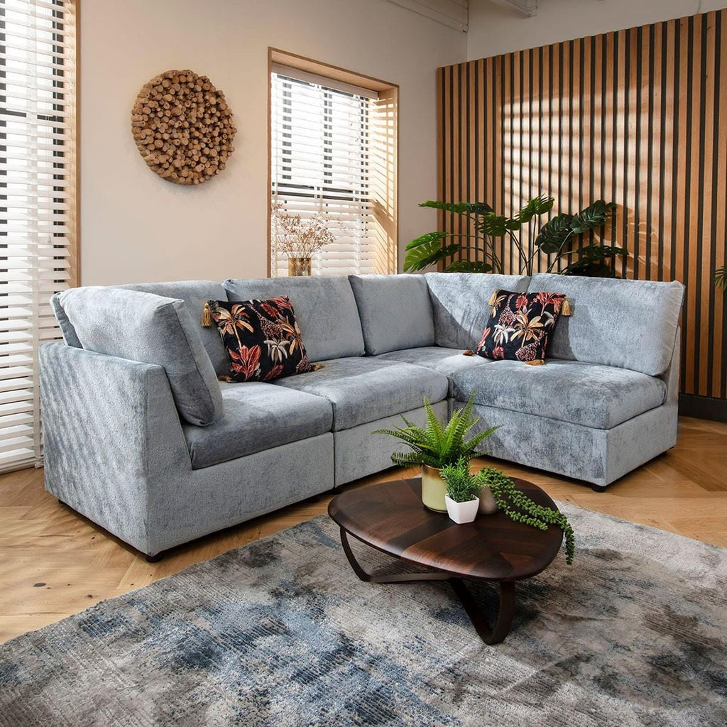 Sully 4 Seater Corner Sofa Blue Chenille 240x160cm 12L