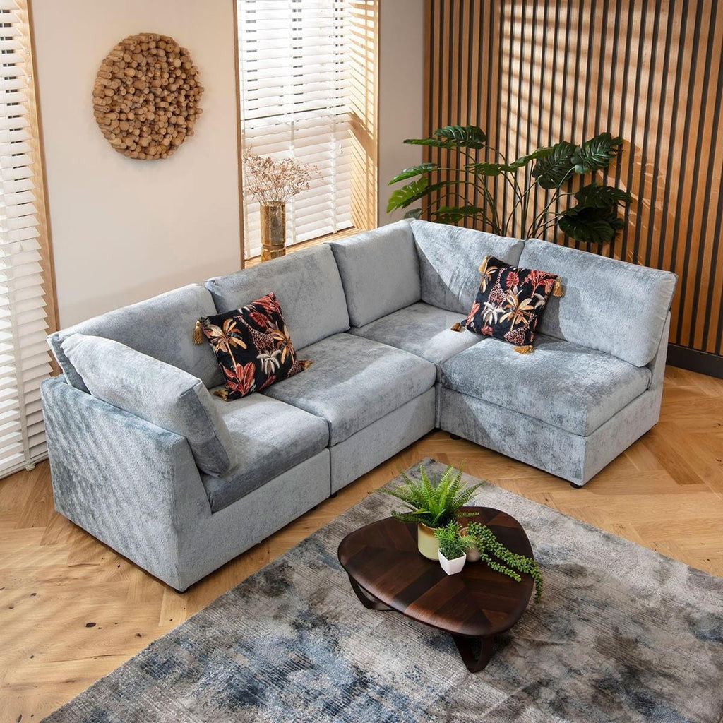 Sully 4 Seater Corner Sofa Blue Chenille 240x160cm 12L