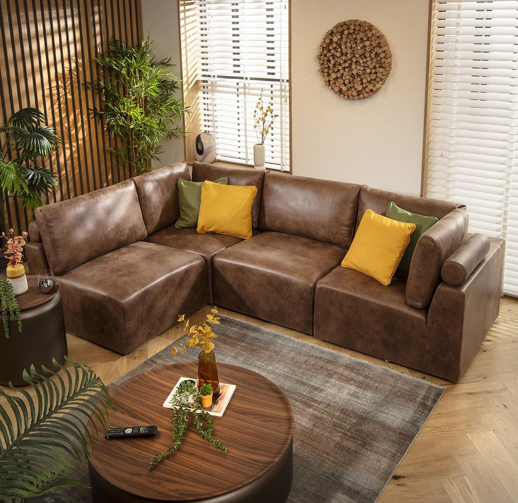 Martha 4 Seater Corner Sofa Antique Brown 266x174cm 12R