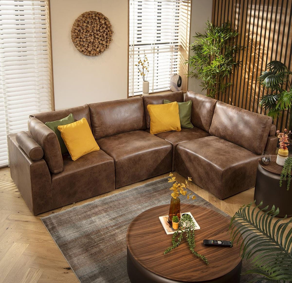 Martha 4 Seater Corner Sofa Antique Brown 266x174cm 12L