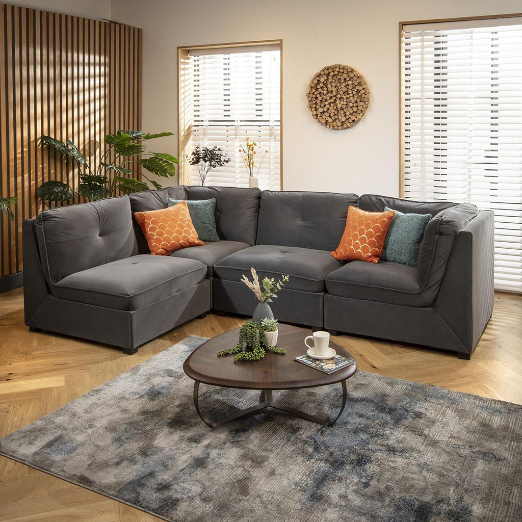 Anni 4 Seater Corner Sofa Grey Velvet 279x183cm 12R