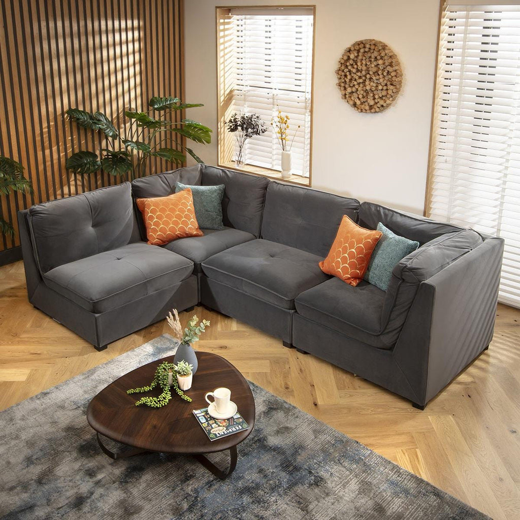 Anni 4 Seater Corner Sofa Grey Velvet 279x183cm 12R