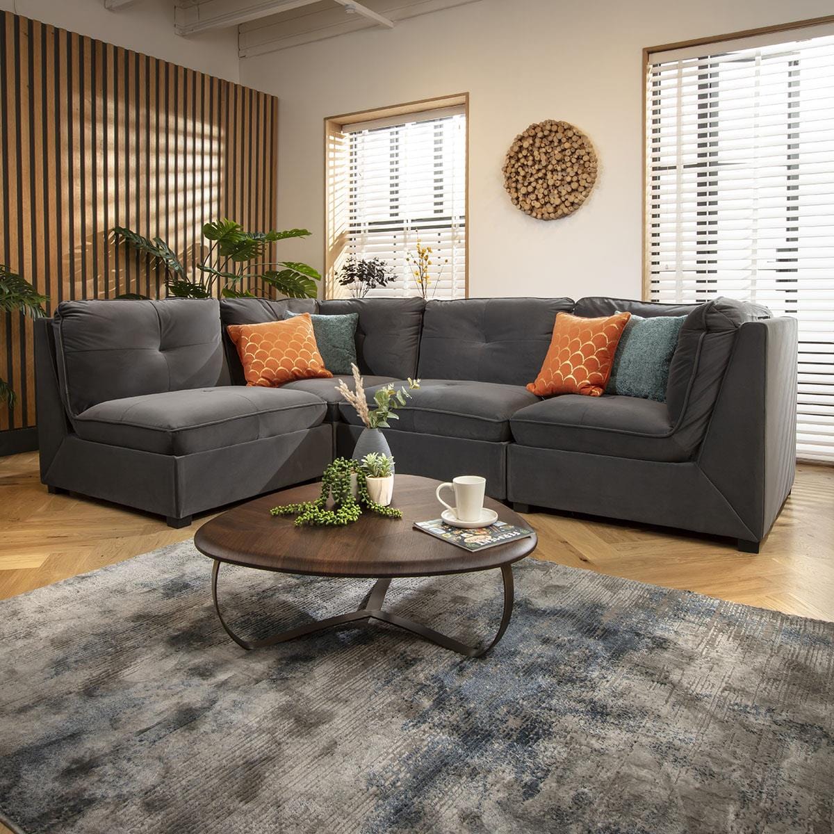 Anni 4 Seater Corner Sofa Grey Velvet 279x183cm 12R