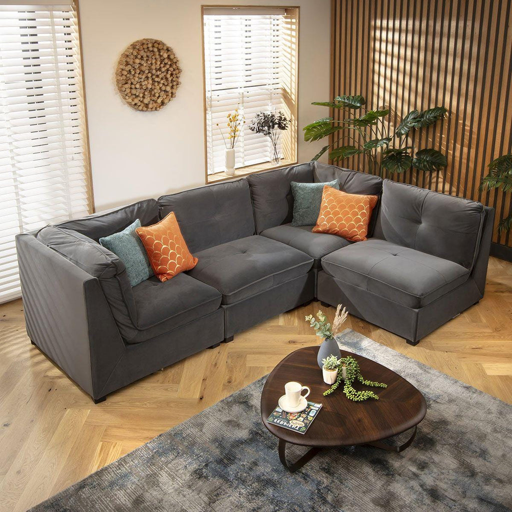 Anni 4 Seater Corner Sofa Grey Velvet 279x183cm 12L