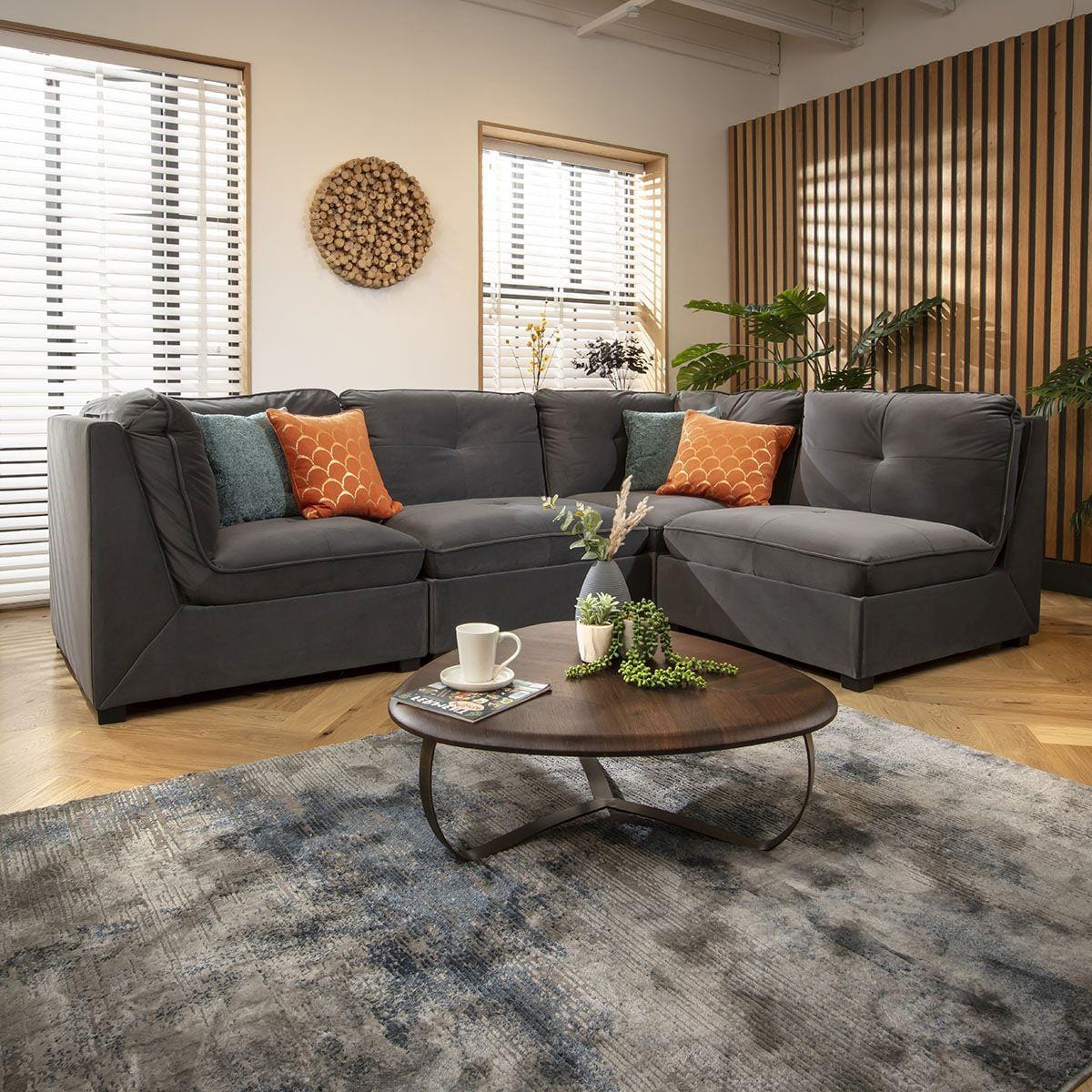 Anni 4 Seater Corner Sofa Grey Velvet 279x183cm 12L