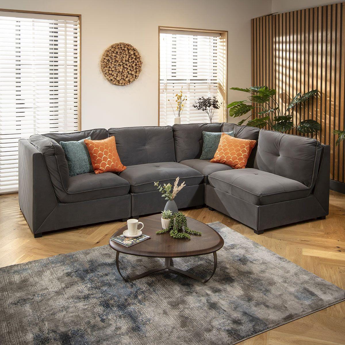 Anni 4 Seater Corner Sofa Grey Velvet 279x183cm 12L