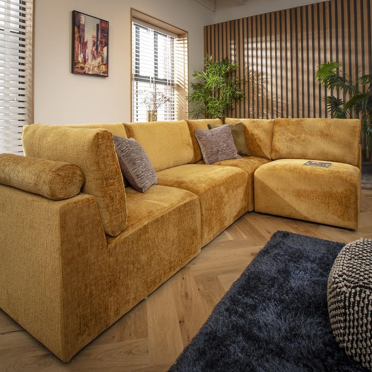 Martha 4 Seater Corner Sofa Mustard Chenille 266x174cm 12L