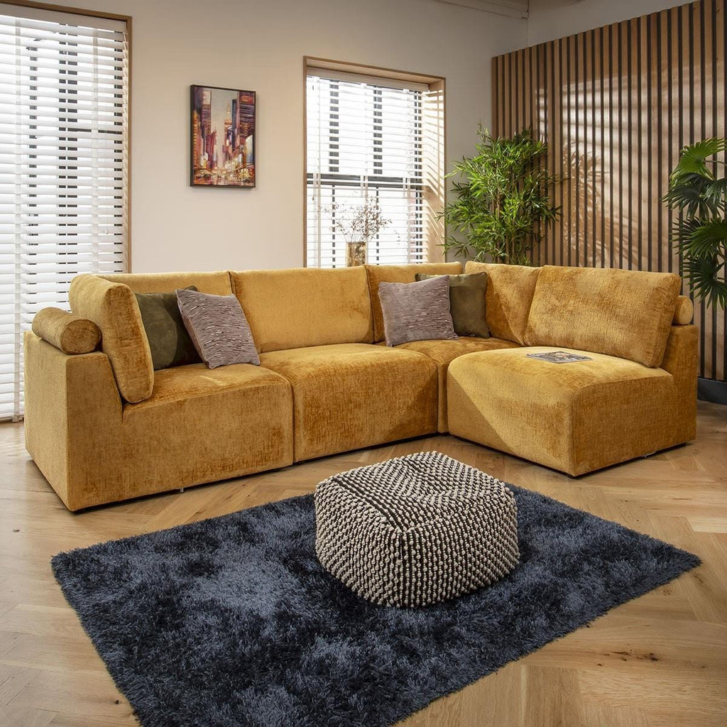 Martha 4 Seater Corner Sofa Mustard Chenille 266x174cm 12L