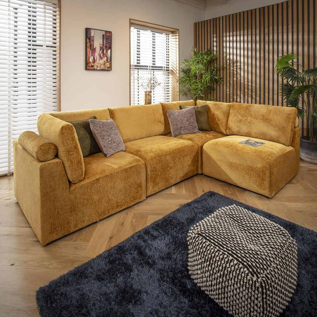 Martha 4 Seater Corner Sofa Mustard Chenille 266x174cm 12L