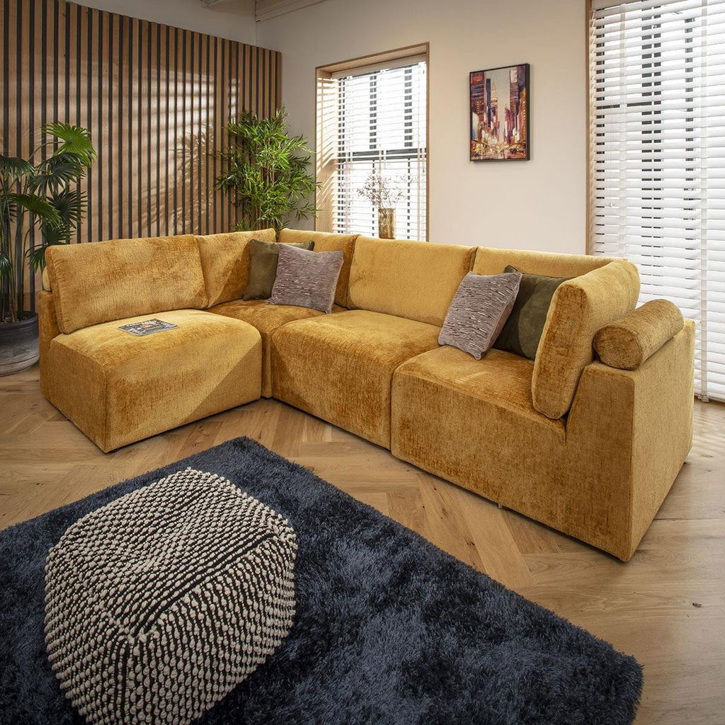 Martha 4 Seater Corner Sofa Mustard Chenille 266x174cm 12R