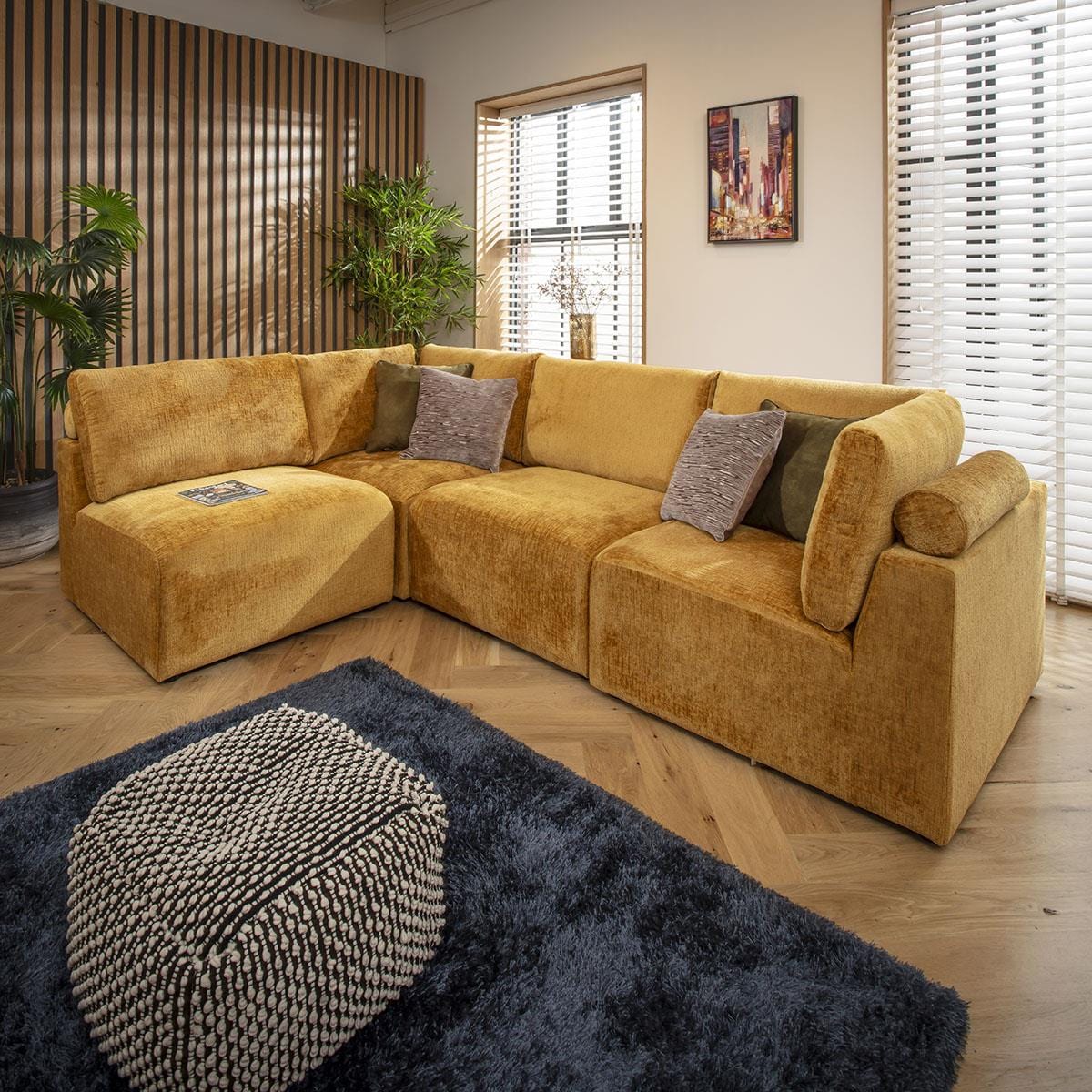 Martha 4 Seater Corner Sofa Mustard Chenille 266x174cm 12R