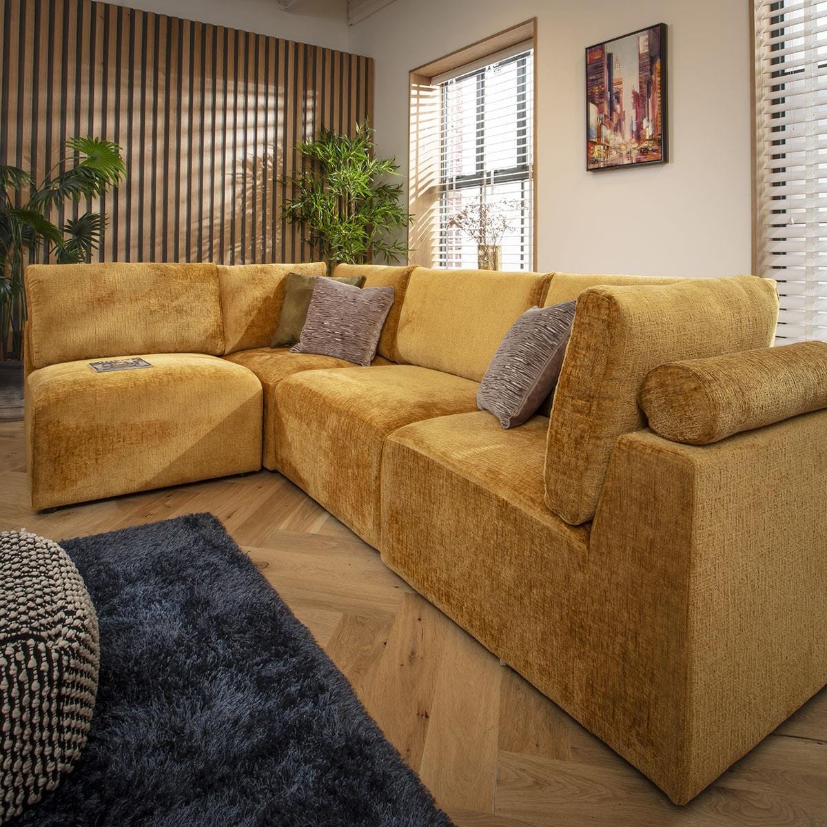 Martha 4 Seater Corner Sofa Mustard Chenille 266x174cm 12R
