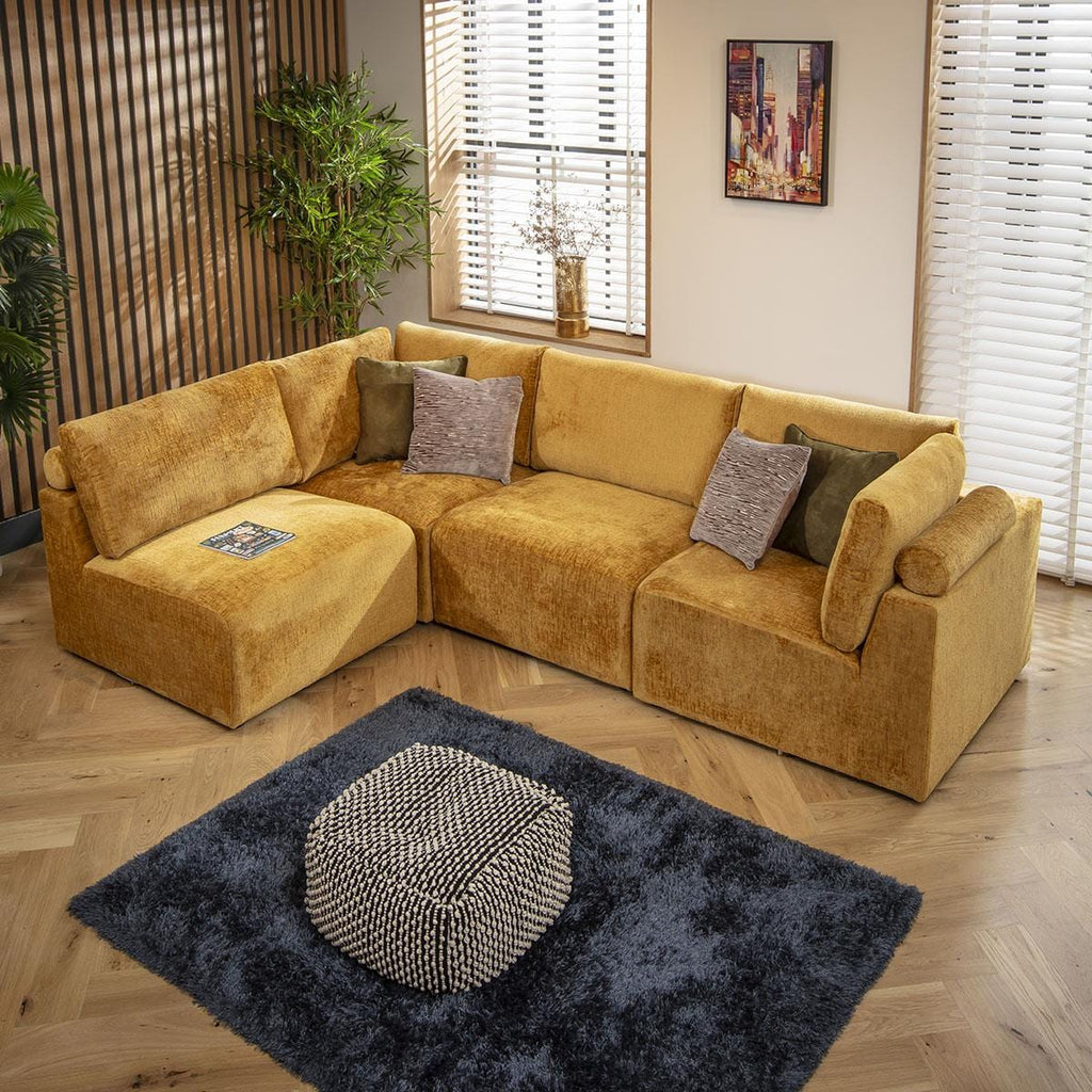 Martha 4 Seater Corner Sofa Mustard Chenille 266x174cm 12R