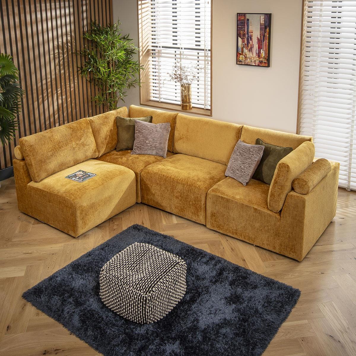 Martha 4 Seater Corner Sofa Mustard Chenille 266x174cm 12R