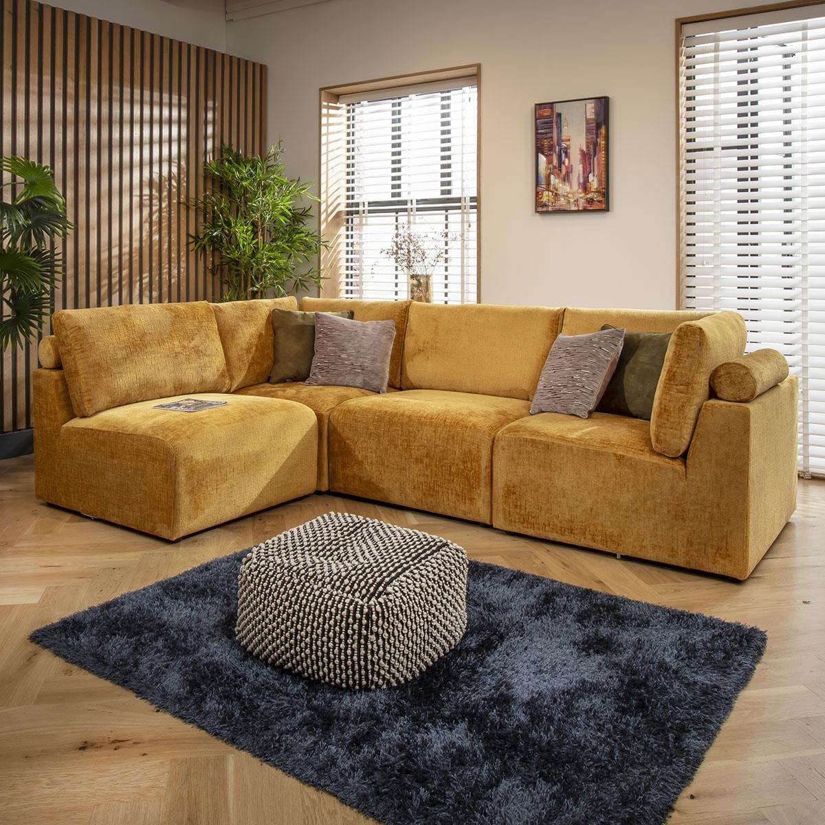 Martha 4 Seater Corner Sofa Mustard Chenille 266x174cm 12R