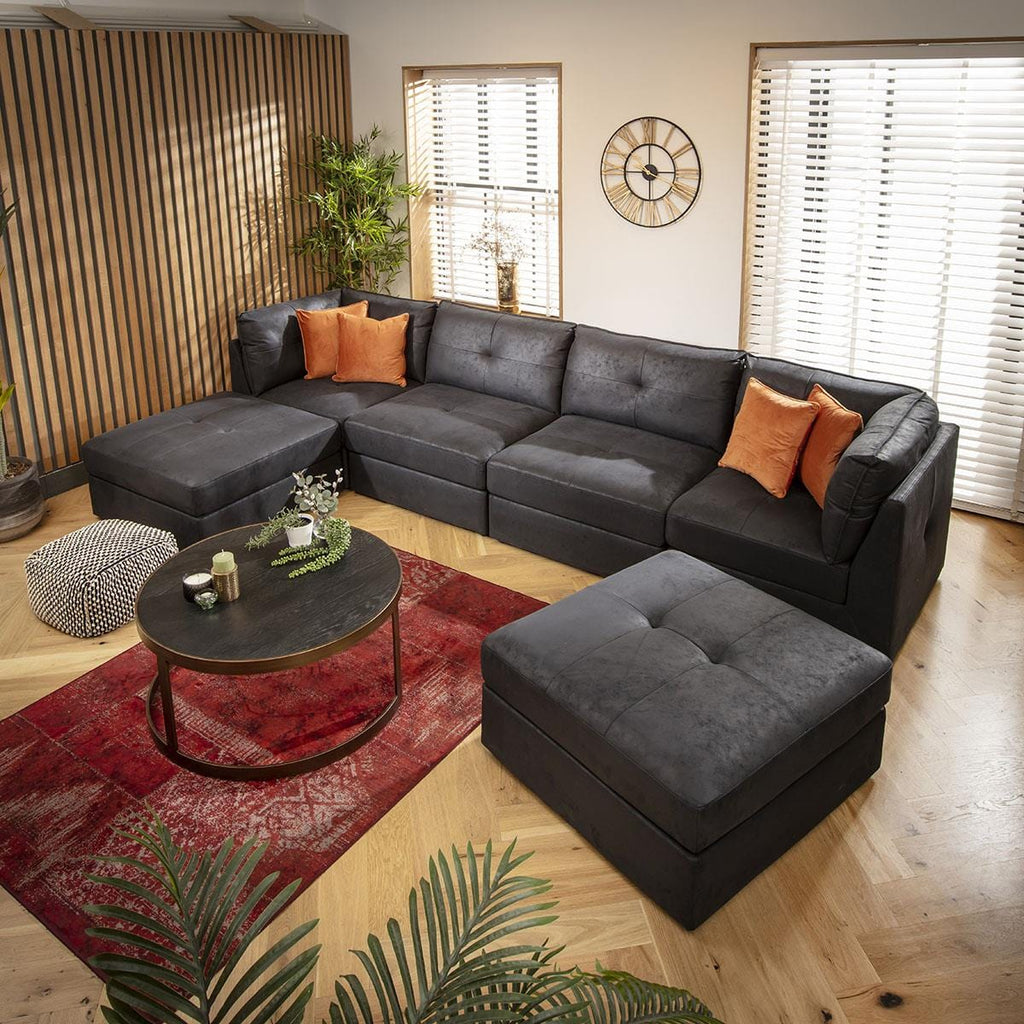 Archie 4 Seater U-Shape Sofa Black 360x180cm 7