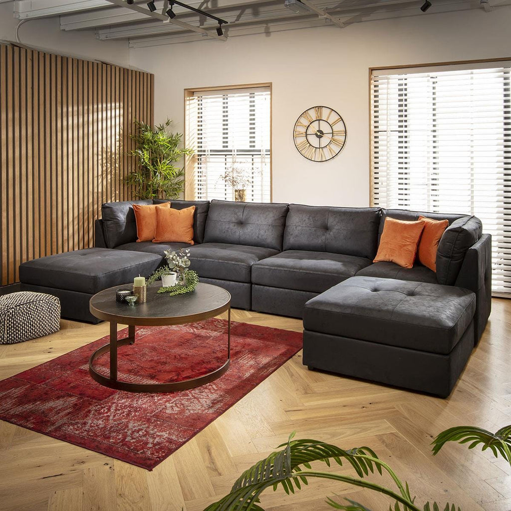 Archie 4 Seater U-Shape Sofa Black 360x180cm 7