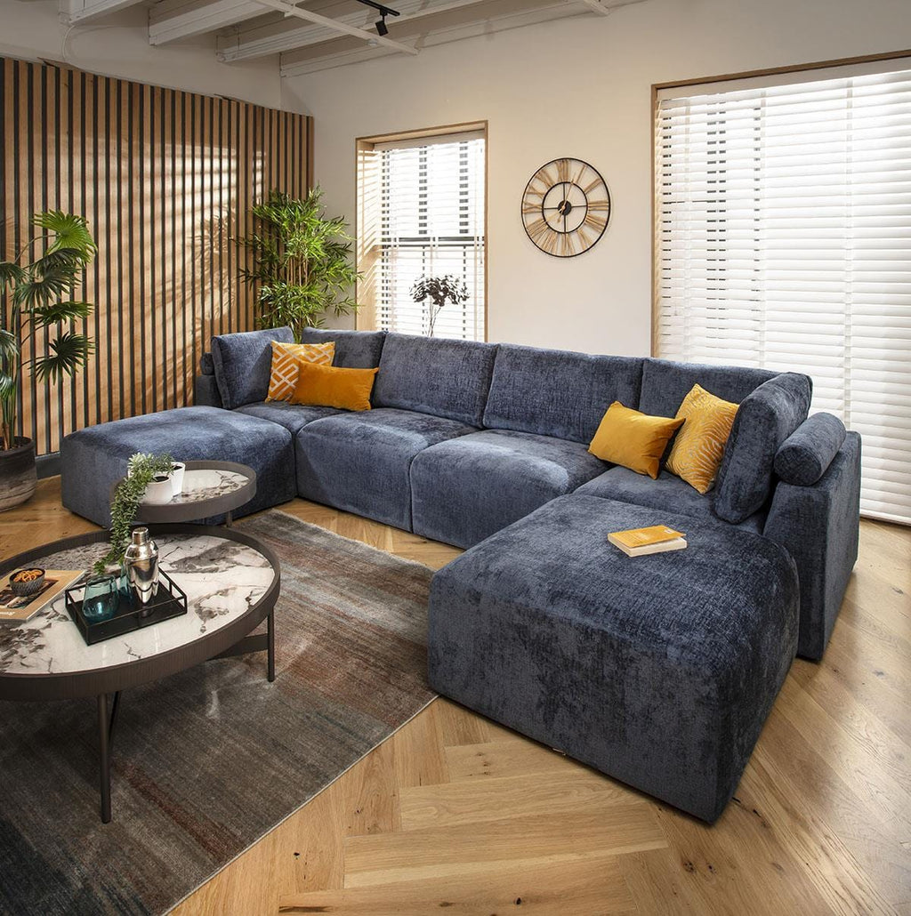 Martha 4 Seater U-Shape Sofa Blue Chenille 348x176cm 7