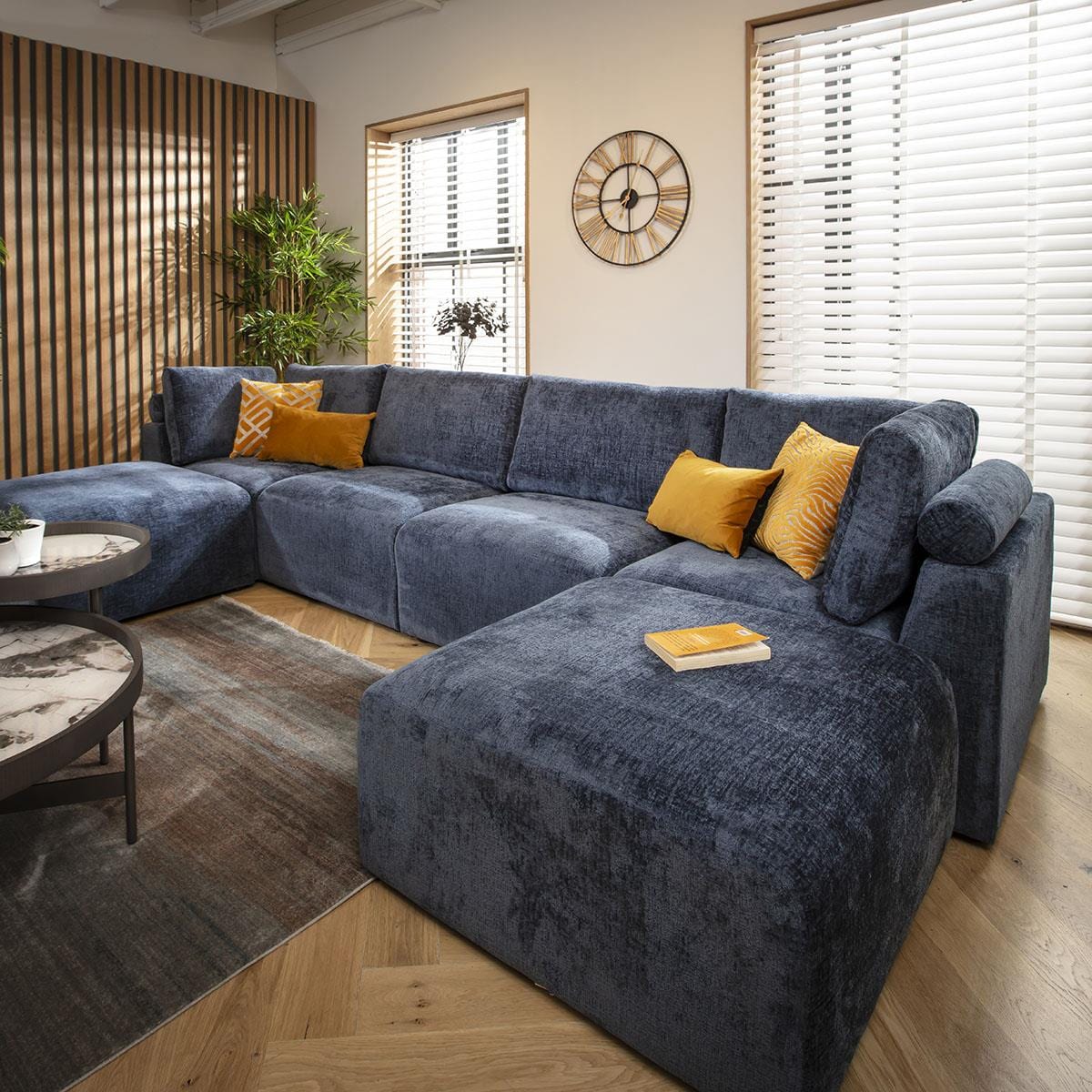 Martha 4 Seater U-Shape Sofa Blue Chenille 348x176cm 7