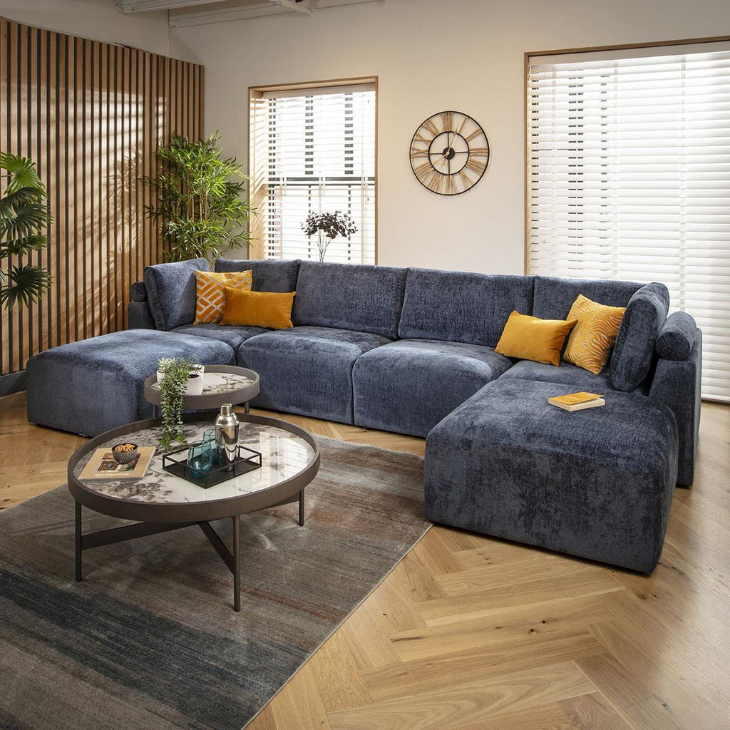 Martha 4 Seater U-Shape Sofa Blue Chenille 348x176cm 7