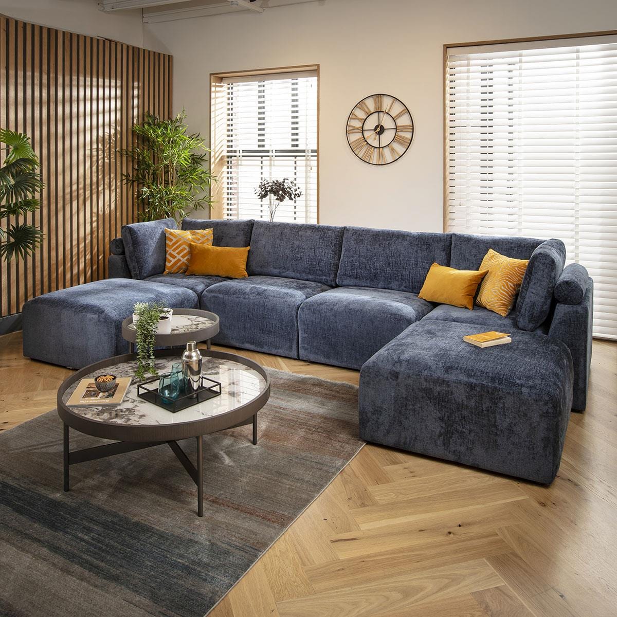 Martha 4 Seater U-Shape Sofa Blue Chenille 348x176cm 7