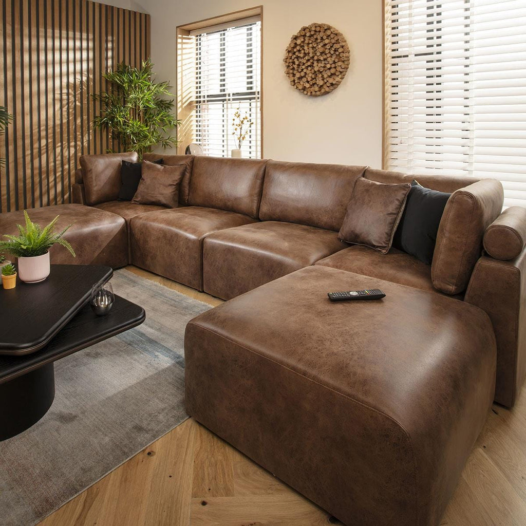 Martha 4 Seater U-Shape Sofa Antique Brown 348x176cm 7