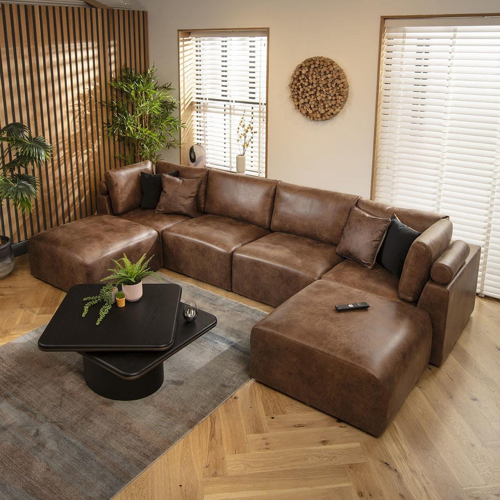 Martha 4 Seater U-Shape Sofa Antique Brown 348x176cm 7