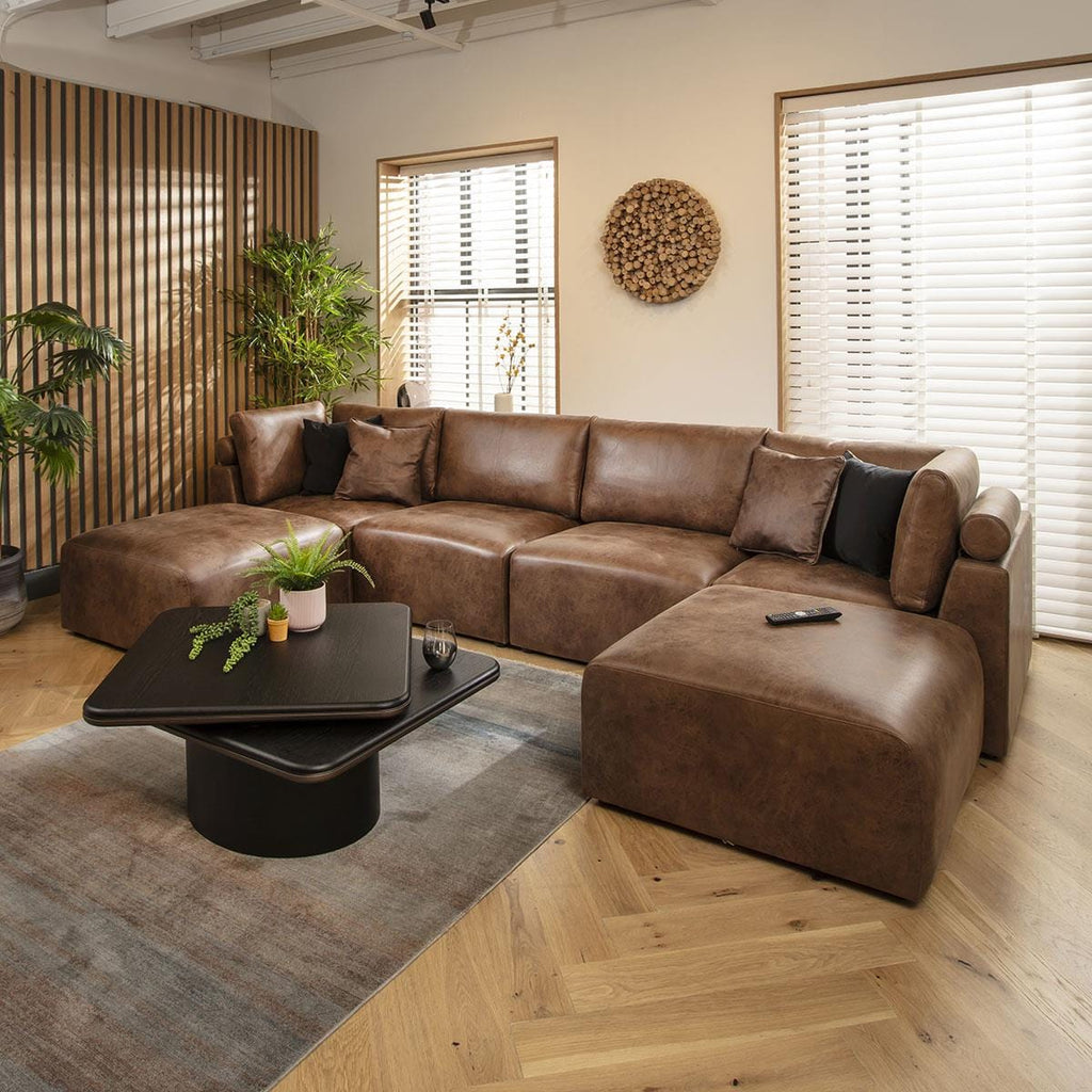 Martha 4 Seater U-Shape Sofa Antique Brown 348x176cm 7