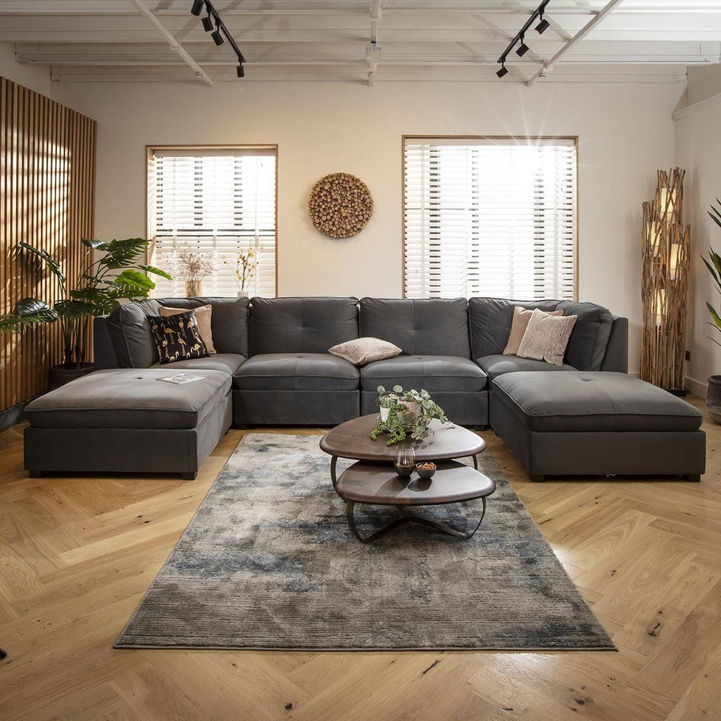 Anni 4 Seater U-Shape Sofa Grey Velvet 366x192cm 7