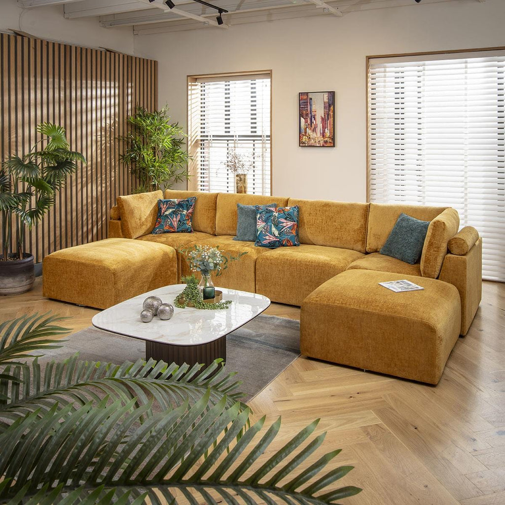Martha 4 Seater U-Shape Sofa Mustard Chenille 348x176cm 7
