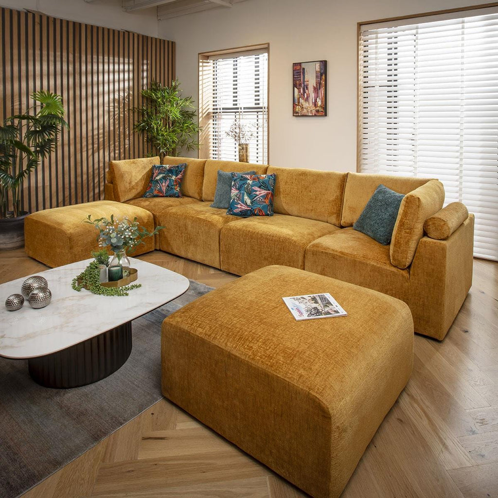 Martha 4 Seater U-Shape Sofa Mustard Chenille 348x176cm 7