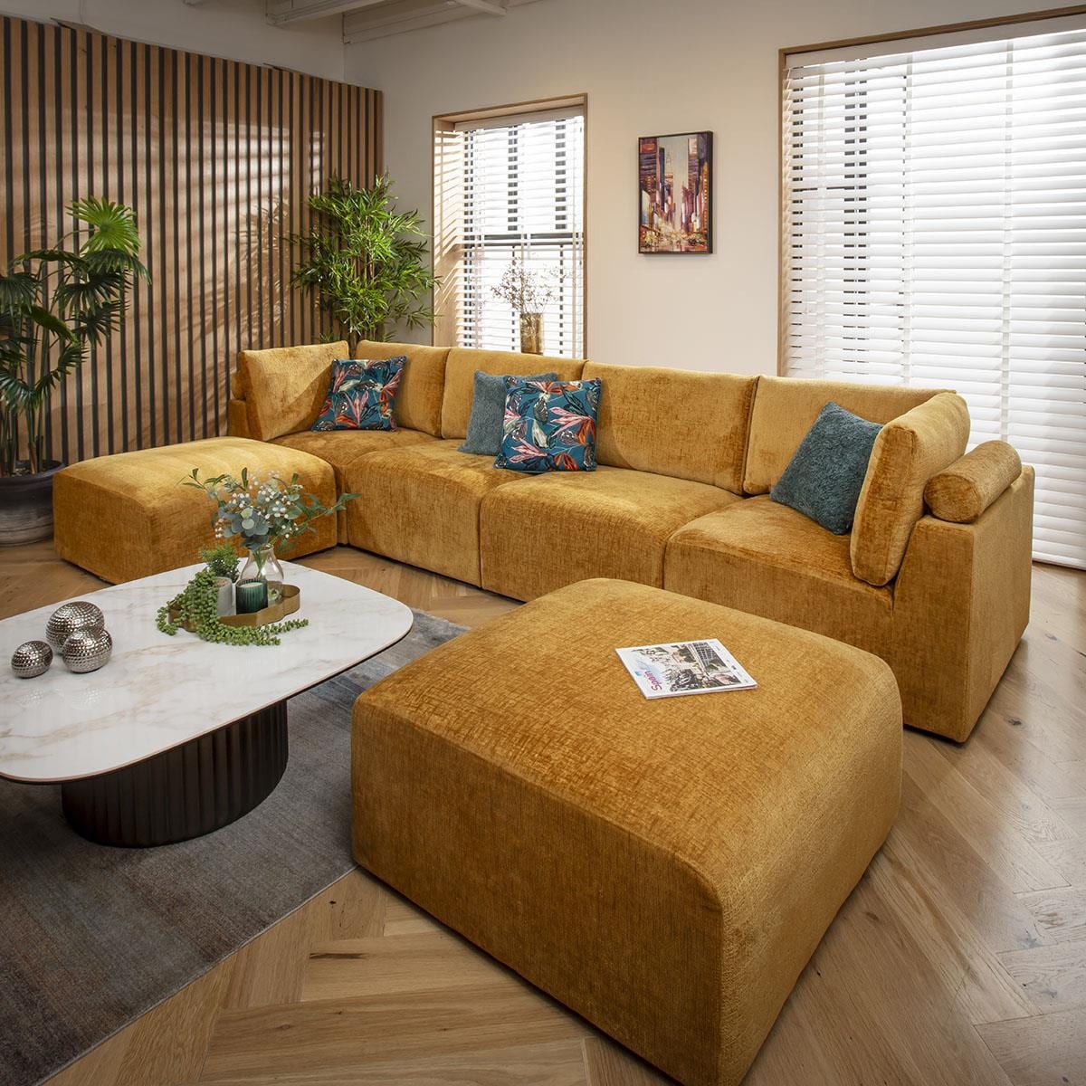 Martha 4 Seater U-Shape Sofa Mustard Chenille 348x176cm 7