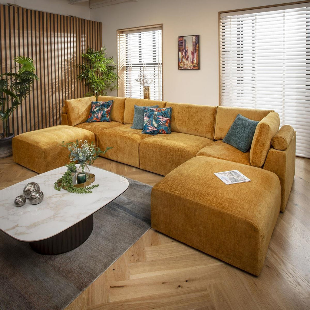 Martha 4 Seater U-Shape Sofa Mustard Chenille 348x176cm 7