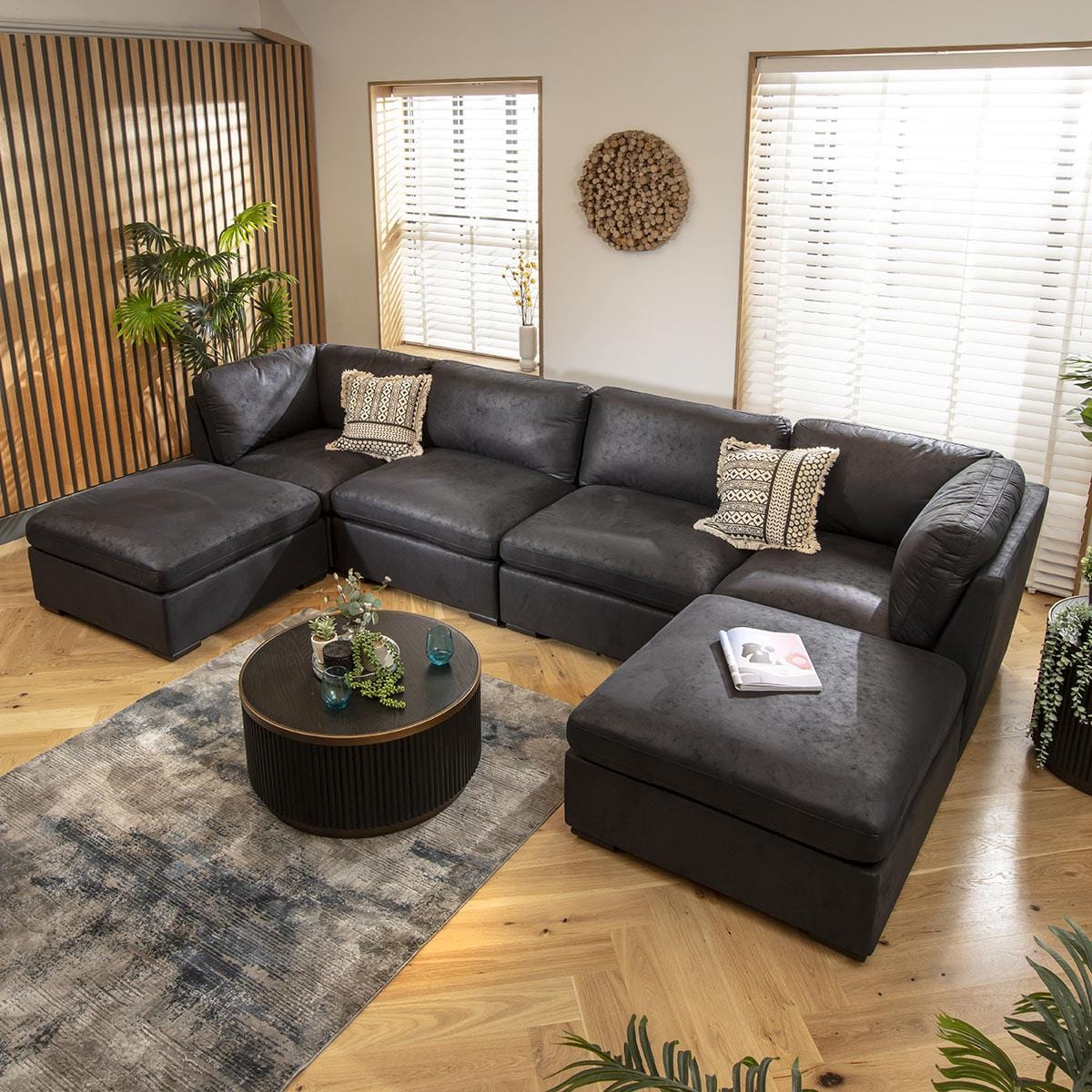 Mikey 4 Seater U-Shape Sofa Black 380x190cm 7