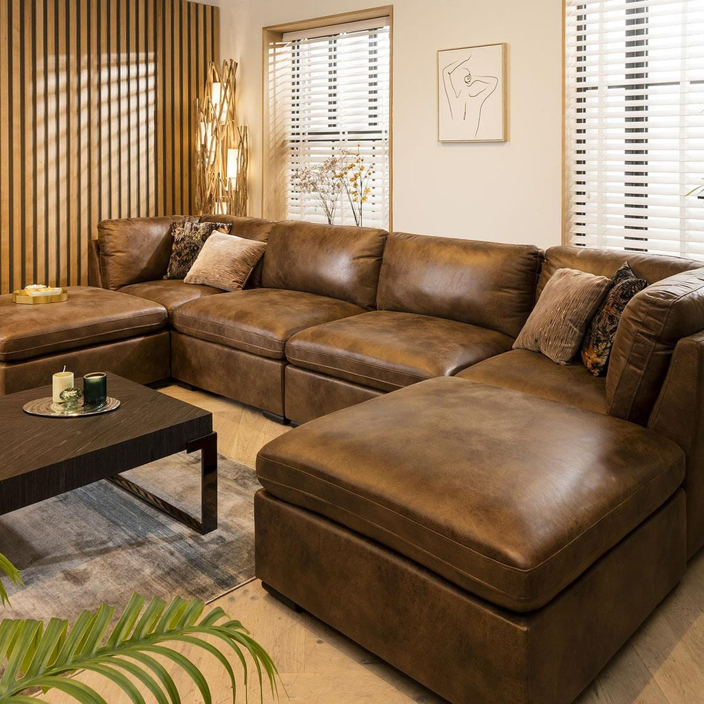 Mikey 4 Seater U-Shape Sofa Brown 380x190cm 7