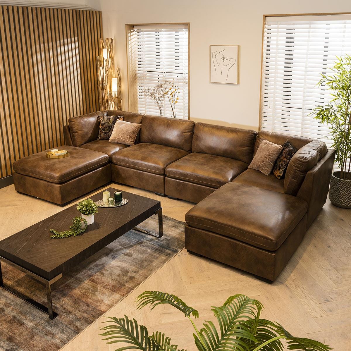 Mikey 4 Seater U-Shape Sofa Brown 380x190cm 7