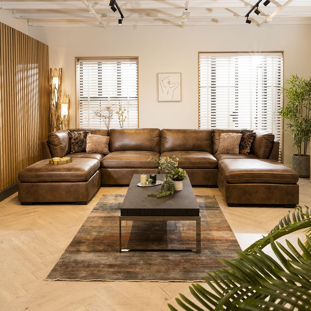 Mikey 4 Seater U-Shape Sofa Brown 380x190cm 7