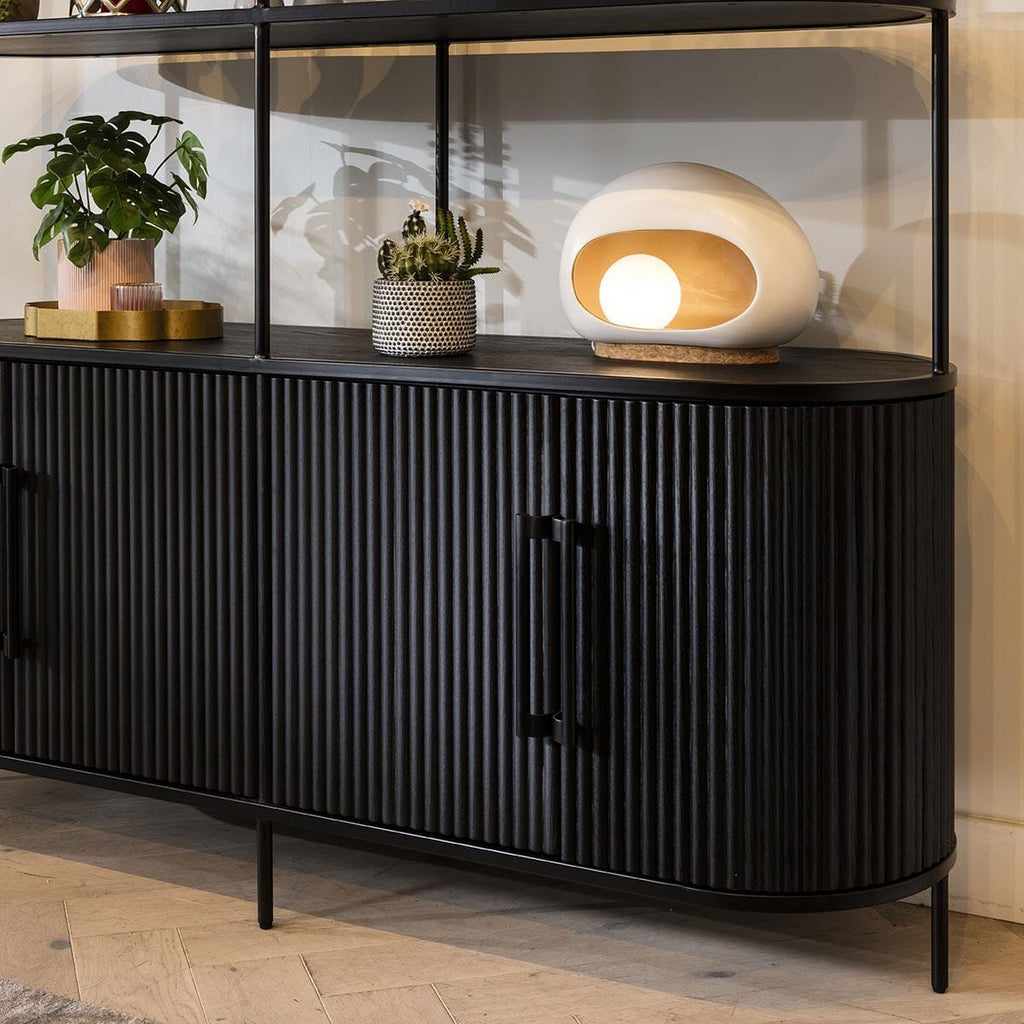 Chelles 4 Shelf Shelving Unit with Doors Black Oak