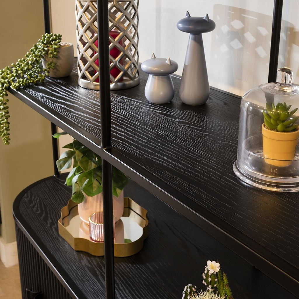 Chelles 4 Shelf Shelving Unit with Doors Black Oak