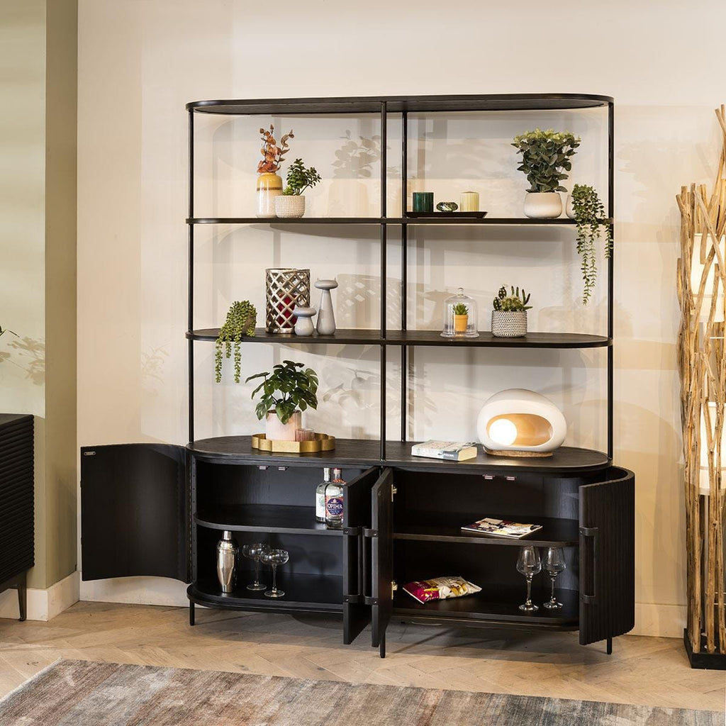 Chelles 4 Shelf Shelving Unit with Doors Black Oak