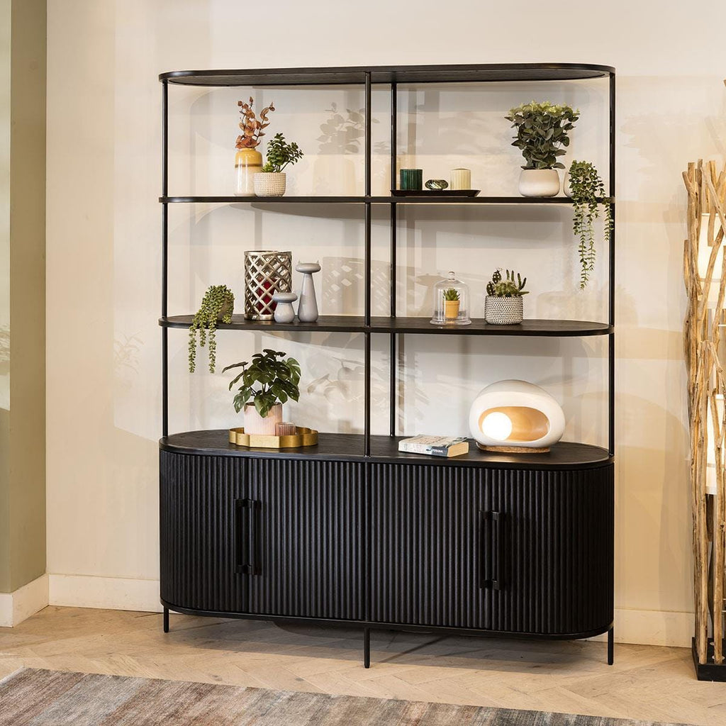 Chelles 4 Shelf Shelving Unit with Doors Black Oak