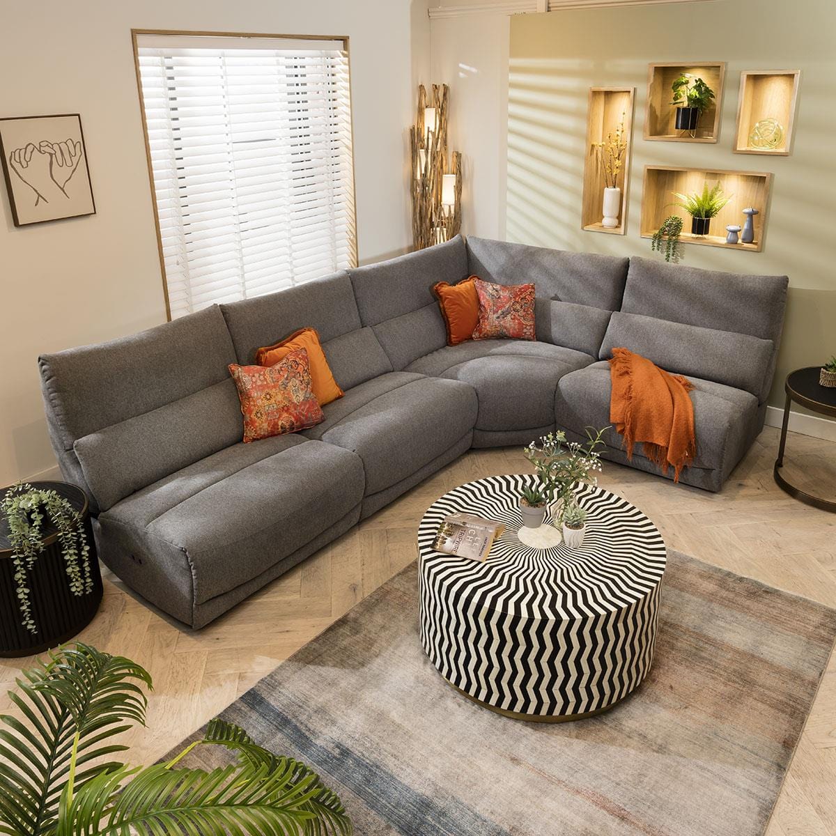 Jacob 5 Seater Recliner Corner Sofa - Grey L3R