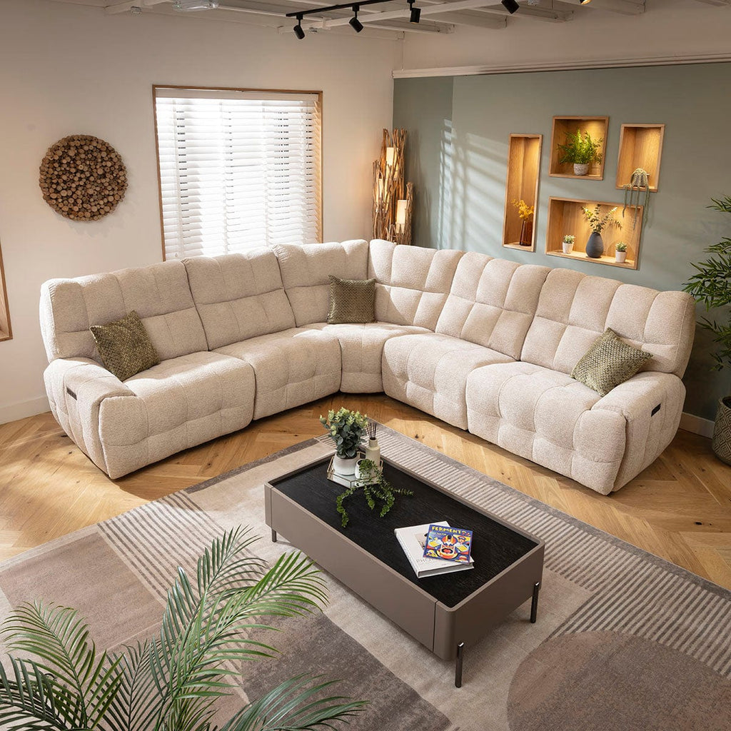 Luca 5 Seater Dual Recliner Corner Sofa Beige Chenille 300x300cm 14