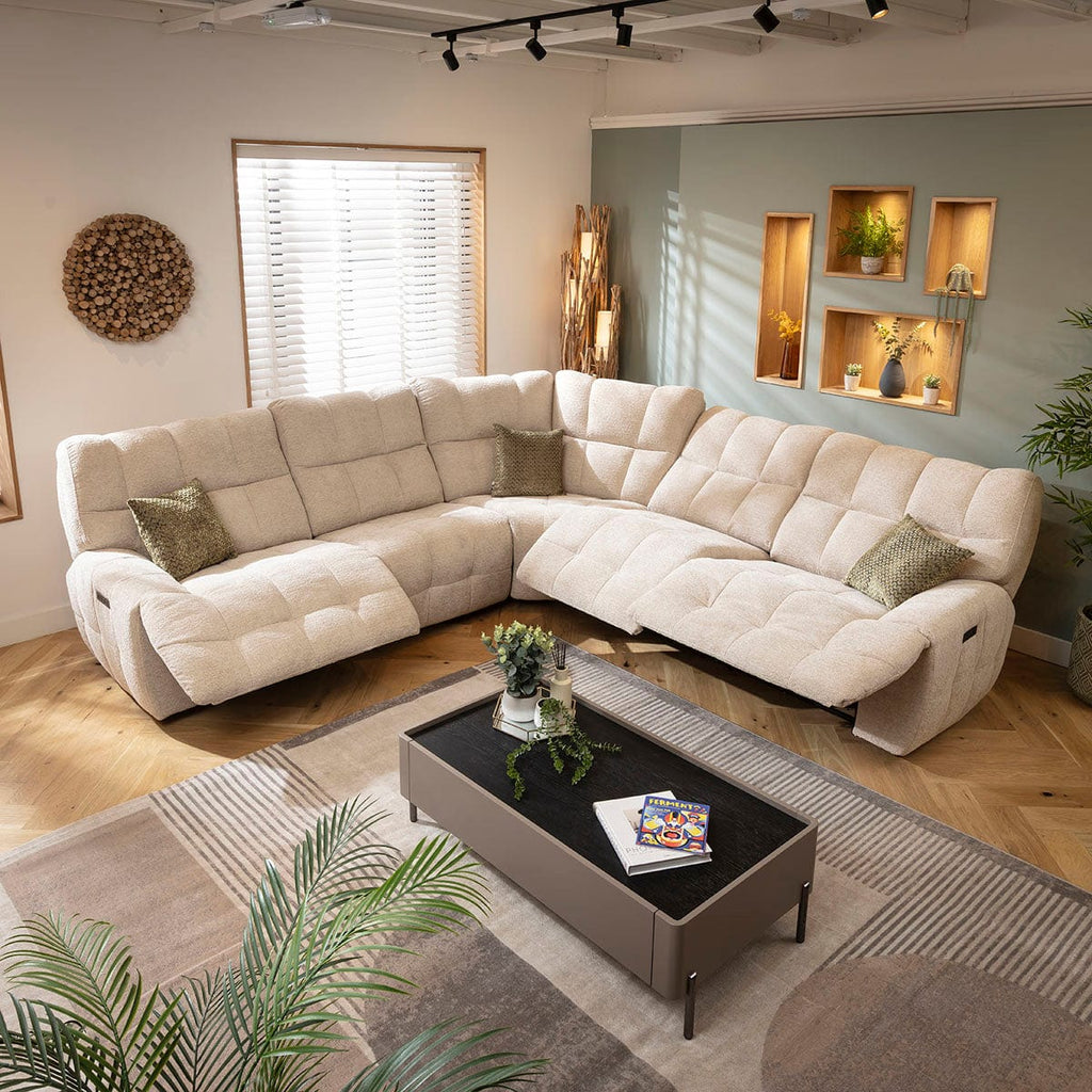 Luca 5 Seater Triple Recliner Corner Sofa Beige Chenille 300x300cm 14R1