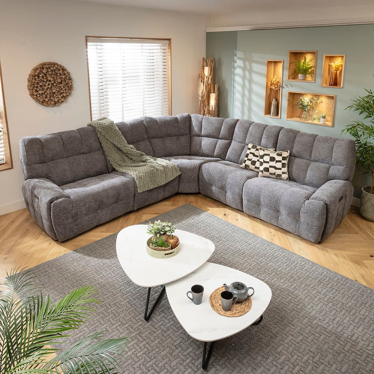 Luca 5 Seater Triple Recliner Corner Sofa Charcoal Chenille 300x300cm 14R1