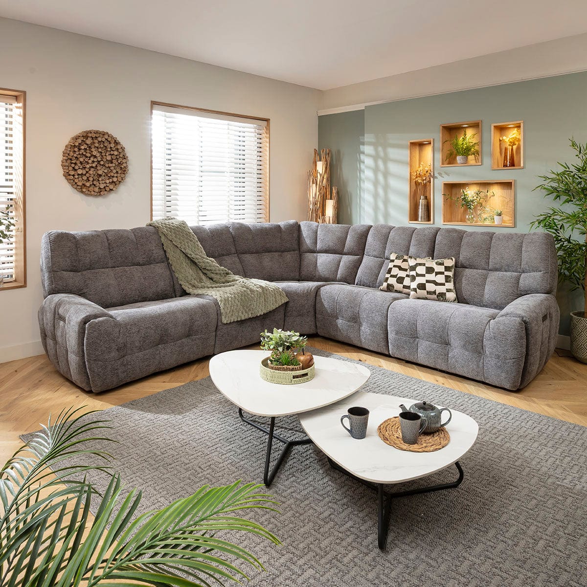 Luca 5 Seater Triple Recliner Corner Sofa Charcoal Chenille 300x300cm 14R1